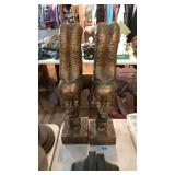 PAIR OF AFRICAN STYLE HAND CARVED WOODEN BUSTS