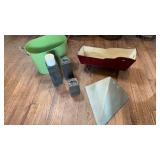 ANTIQUE DOLL CRADEL, CANDLE HOLDERS, BUCKET