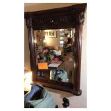 MAHOGANY FRAMED BEVELLED EDGE MIRROR