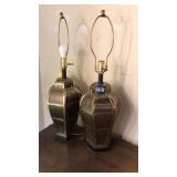 PAIR OF BRASS & WOOD TABLE LAMPS