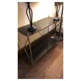BLACK GLASS ENLAYED & CHROME SIDE TABLE