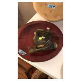 WOOD BOWL W/ VINTAGE HOLE PUNCH & FLASH LIGHT