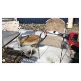 RATTAN SEAT & BACK CHAIR AND METAL OUTDOOR TABLE