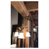3 LIGHT, ETCHED GLASS & BRASS CHANDILER