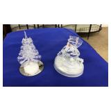 HAND BLOWN CHRISTMAS TREE & GLASS SNOWMAN