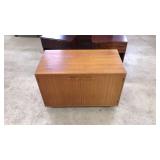 MCM TEAK STORAGE CABINET ON CASTORS