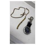 2 ANTIQUE POCKET WATCH FOBS & LEVIS WATCH ON CLIP