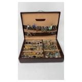 JEWELRY BOX W/ MENS CUFF LINKS & ASST JEWELRY