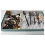TRAY LOT OF ASST JEWELRY & FLATWARE