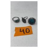 3 SILVER & TURQUOISE RINGS
