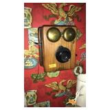 ANTIQUE OAK CRANK WALL TELEPHONE