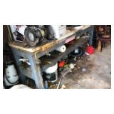 8' BENCH GRINDER & CONTENTS OF WORK BENCH