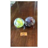 2 HAND BLOWN ART GLASS PAPER WEIGHTS