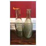 ANTIQUE GREEN GLASS BOTTLES (2)