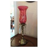 CRANBERRY GLASS & BRASS TABLE LAMP