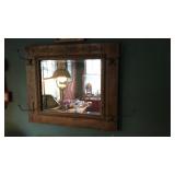 ANTIQUE OAK FRAMED BEVELLED EDGE WALL MIRROR/