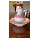 ANTIQUE PINK & WHITE CERAMIC WASH BASIN & PITCHER