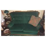 GREEN VELVET & WOOD LOVE SEAT