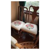 PAIR OF UPHOLSTERED NEEDL POINT SEAT DINING CHAIRS