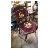 ANTQ. WOOD CHAIR W/NEEDLEPOINT UPHOLSTERY