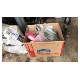 BOX OF ASST FABRICS AND RIBBON