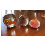 3 HAND BLOWN PAPERWEIGHTS