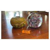 2 HAND BLOWN PAPER WEIGHTS