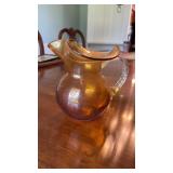 VINTAGE BLOWN GLASS AMBER PITCHER