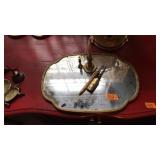 BRASS FRAMED MIRROED VANITY TRAY & COLLECTIBLES
