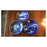 3 BLUE & WHITE CHINA CHRISTMAS PLATES