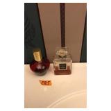 COCO CHANEL & RED GLASS PERFUME BOTTLES