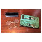 ANTIQUE EMBROIDERY SCISSORS & GLASSES