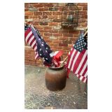 STONEWARE JUG WITH ASST. AMERICAN FLAGS