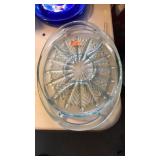VINTAGE FEATHER BLUE JEANETTE GLASS 5 PART SERVER