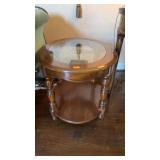 GLASS ENLAYED MAHOGANY SIDE TABLE