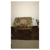 UPHOLSTERED SEAT OAK CARVED LEG STOOL