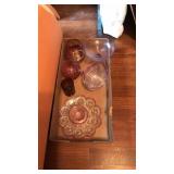 TRAY OF ASST COLORED GLASS & ETC