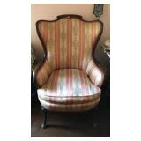 UPHOLSTERED LOUIS XV PROVINCIAL CARVED ARM CHAIR