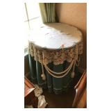 SIDE TABLE W/ LACE DOLLY & TABLE CLOTH