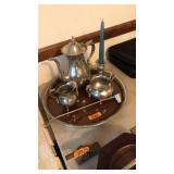 PEWTER TEA SET ON TRAY