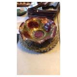 GOOFUS GLASS RED FLORAL BOWL & PLATE