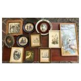 FLAT OF ANTIQUE MINIATURE PORTRAITS, ART & ETC