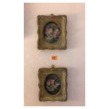 PAIR OF ANTIQUE FLORAL OIL ON BOARDS ORNATE FRAMES