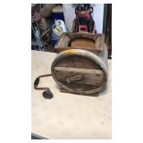 ANTQ. WOOD BARREL HAND CRANK TABLETOP BUTTER CHURN