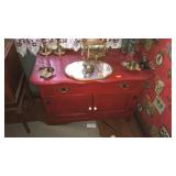 ANTIQUE RED PAINTED OAK SIDE CABINET