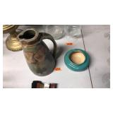 POTTERY JUG PITCHER AND SMALL BOWL