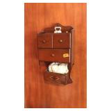 VINTAGE WOOD WALL BOX & CONTENTS