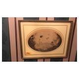 'LADY WITH BIRDS' AFTER J HEMICY FRAMED PRINT
