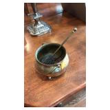 VINTAGE BRASS FOOTED CALDRON & FIRE STARTER