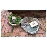 CONCRETE PLANTER & CONCRETE BIRD BATH TOP